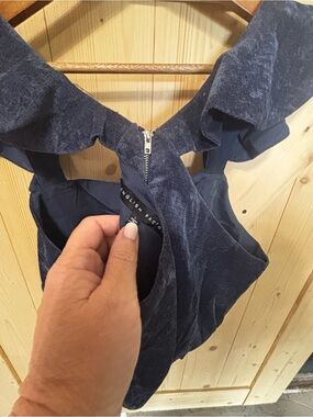 English Factory Deep Navy corduroy Ruffle Strap Top